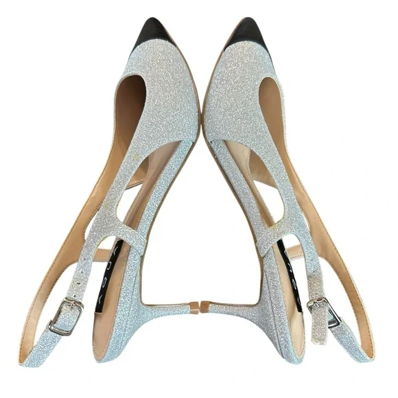 Aqua  Koko Pointed Toe Slingback Pumps Silver Glitter Kitten Heel NEW 8 - Picture 8 of 10